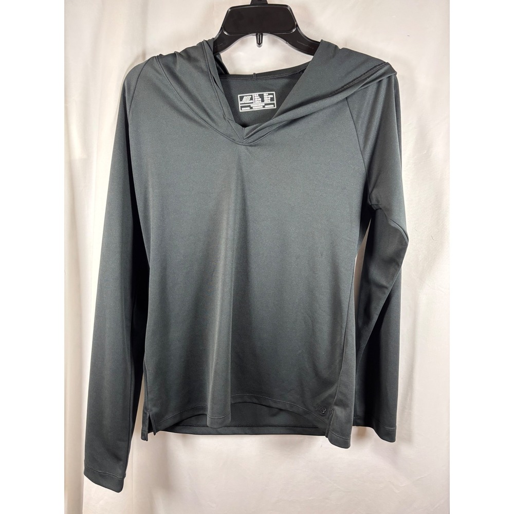 New Balance Womens Black V-Neck Long Sleeve Activewear Pullover Hoodie Size M